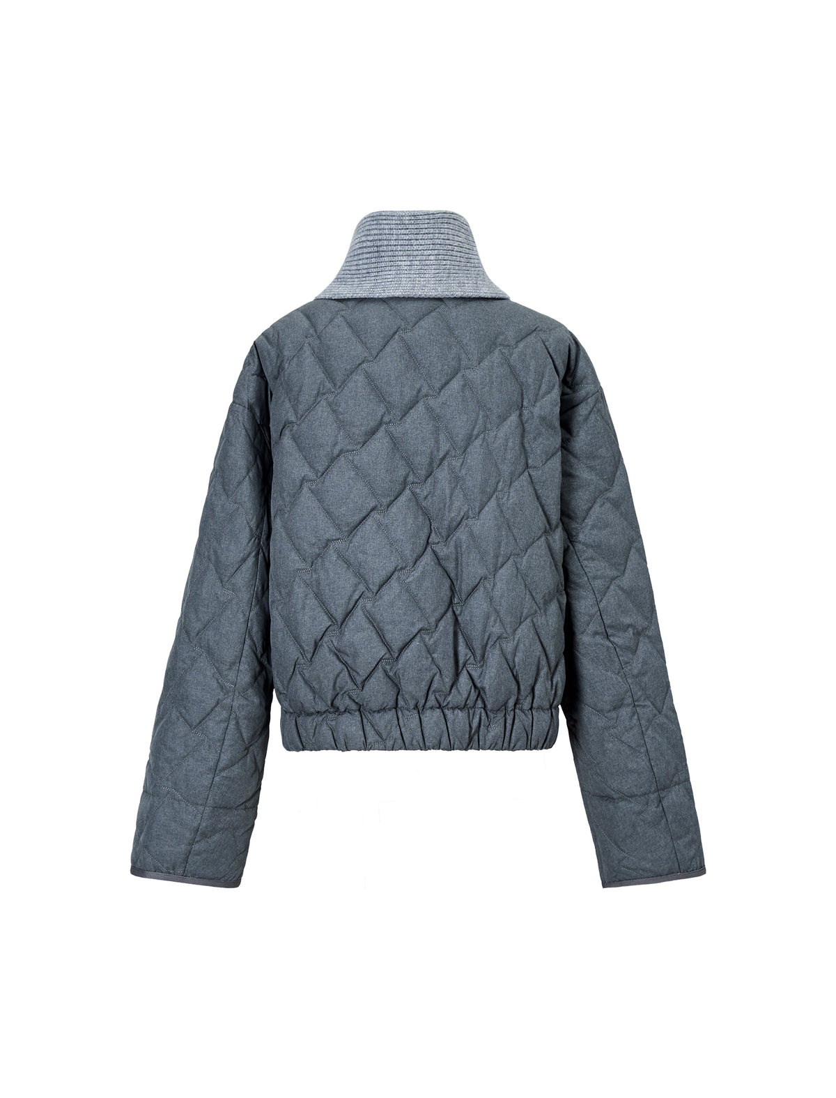 Diamond-Quilted Baseball-Collar Drawstring Cropped Puffer Jacket