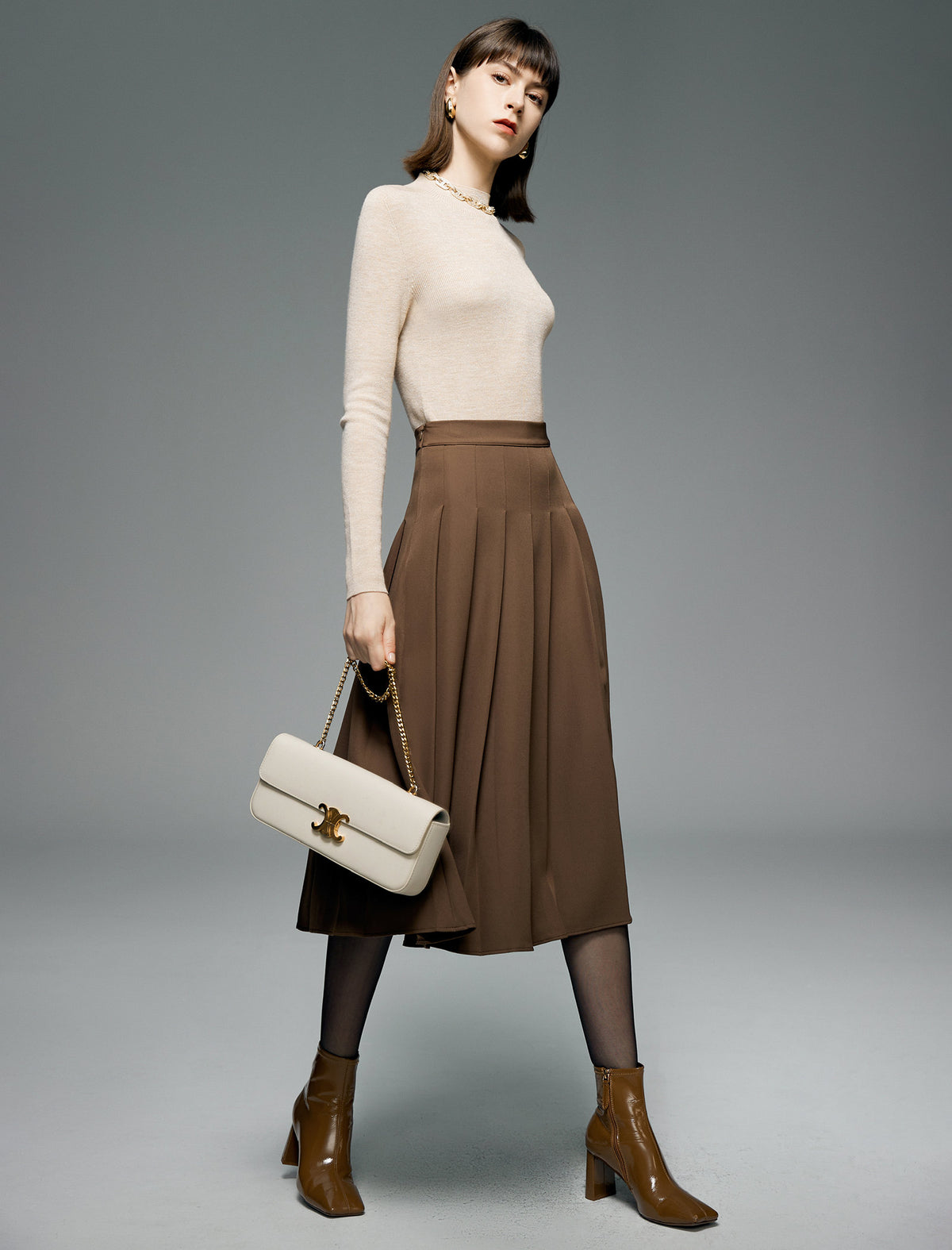 Pleated A-Line Midi Skirt