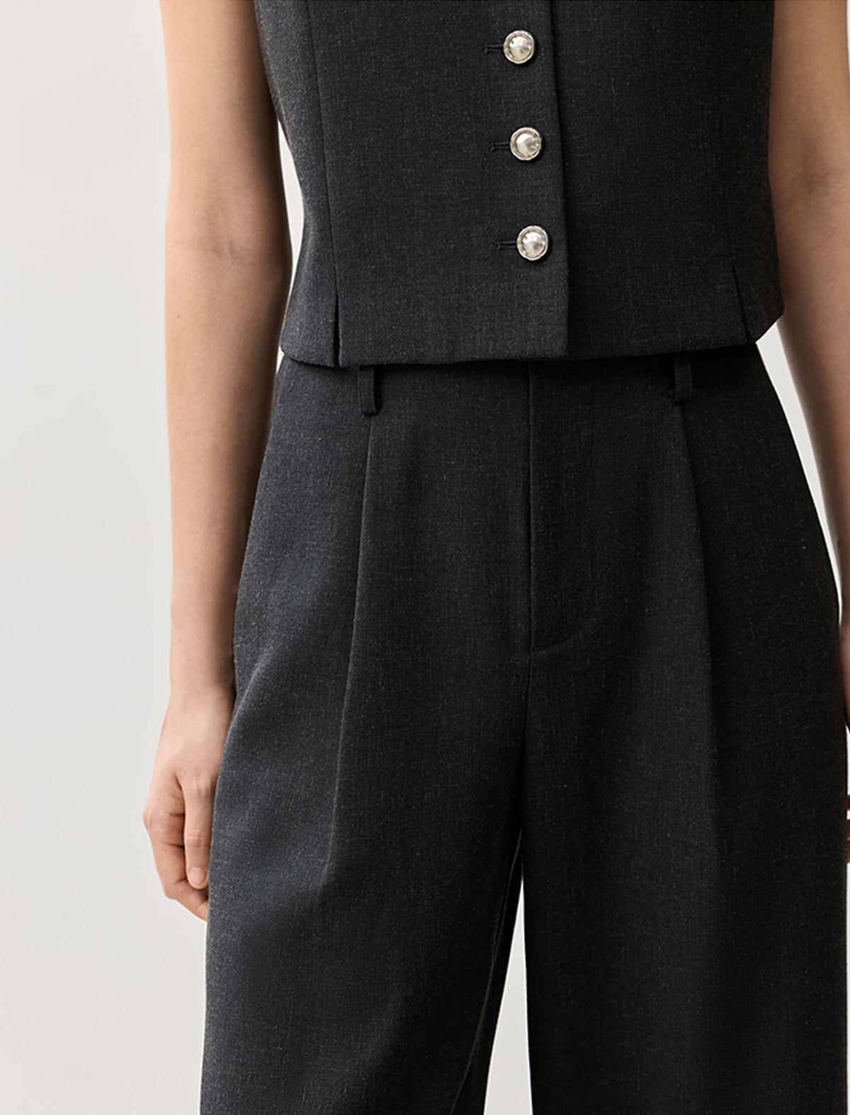 Linen Blend Wide-Leg Tailored Pants