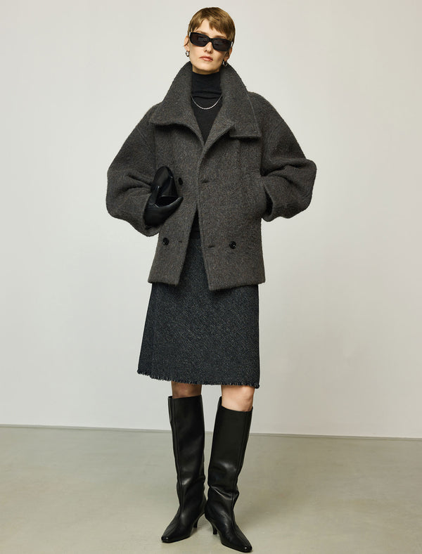 Wool-Alpaca Blend Belted Short Coat