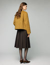 Wool Blend Metallic-Stripe Crewneck Button-Front Cropped Jacket