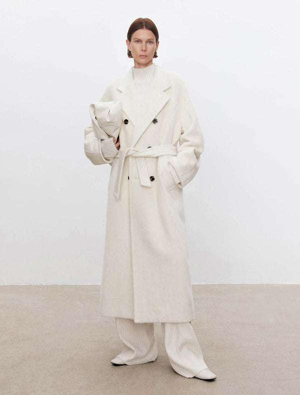 100% Alpaca Double-Breasted Wool Long Coat