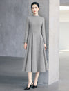 Mock Neck Long Sleeve A-Line Midi Dress