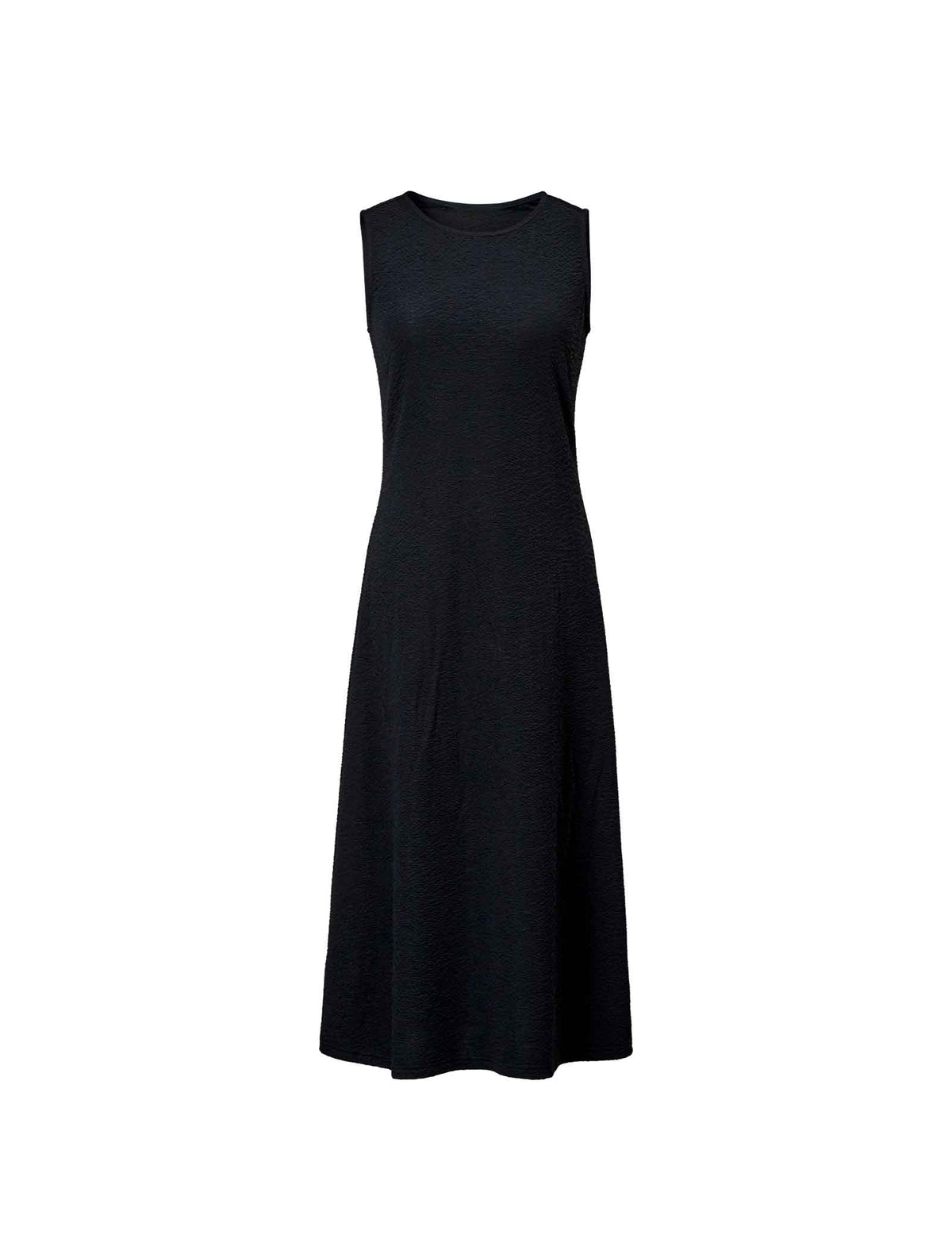 Solid Black Textured Sleeveless Midi Tank Dress