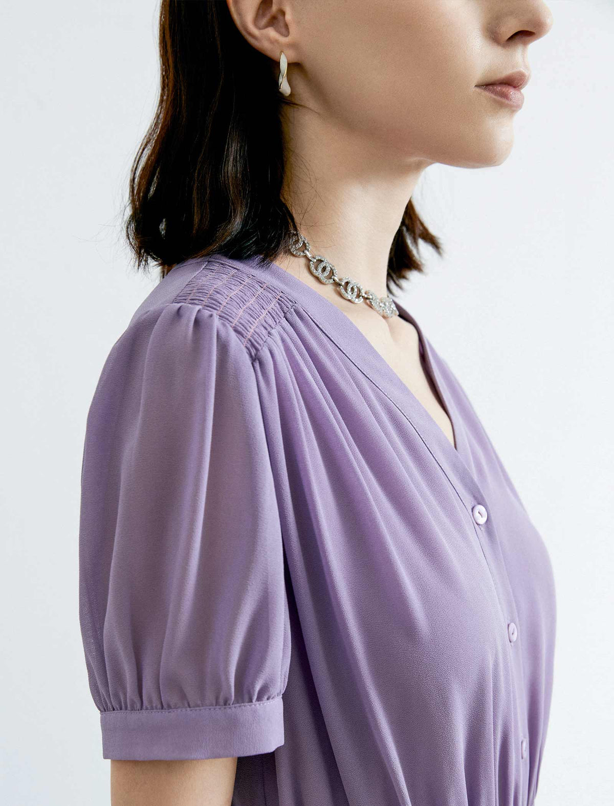 V-Neck Chiffon Pleated Midi Dress
