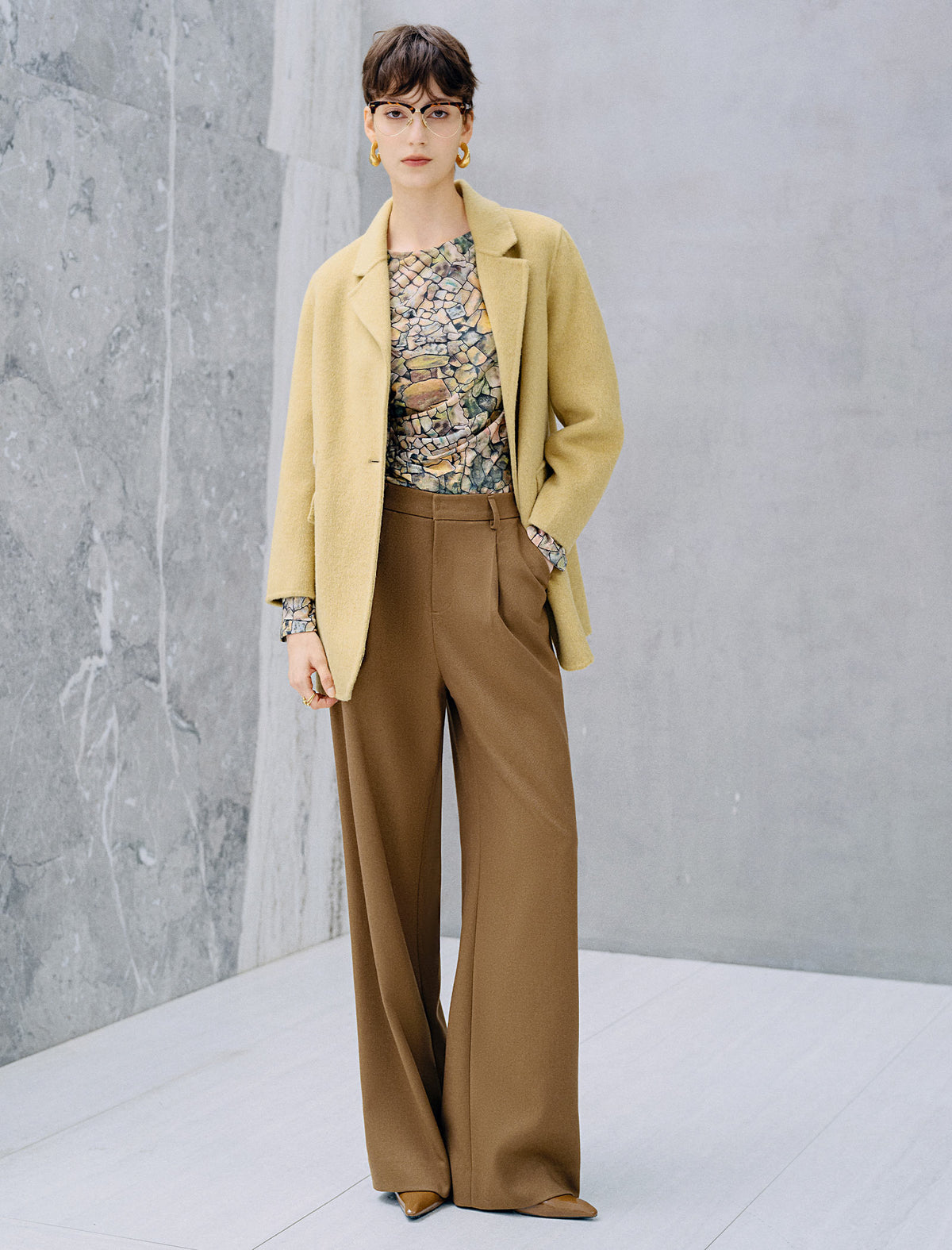 Wool Blend Single Button Lapel Coat