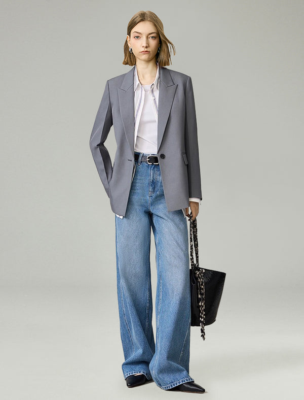 One Button Relaxed Fit Blazer