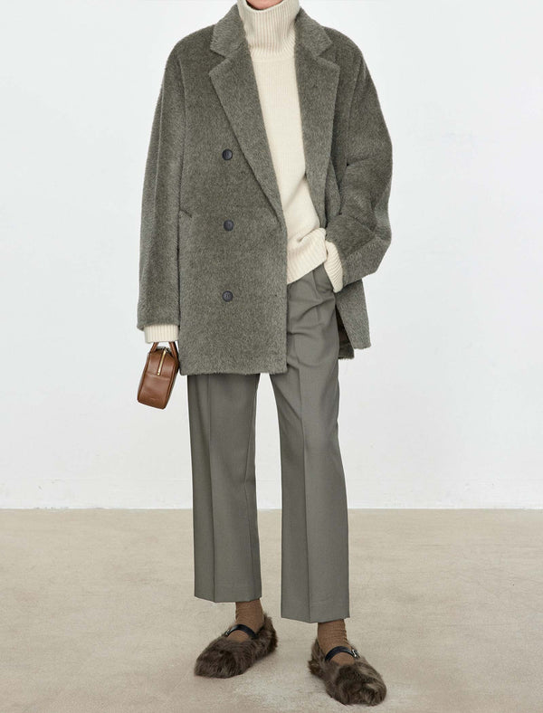 100% Alpaca Double-Breasted Wool Coat