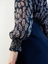Stand Collar Floral Print Chiffon Lantern Sleeve Blouse