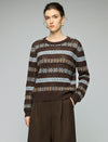 Wool Blend Geometric Stripe Crewneck Sweater