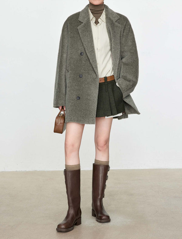 100% Alpaca Double-Breasted Wool Coat