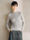 Wool Blend Ruched Front Mock Neck Long Sleeve Knit Top