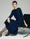 Sculpted Navy Texture Fringe Trim Midi Dress