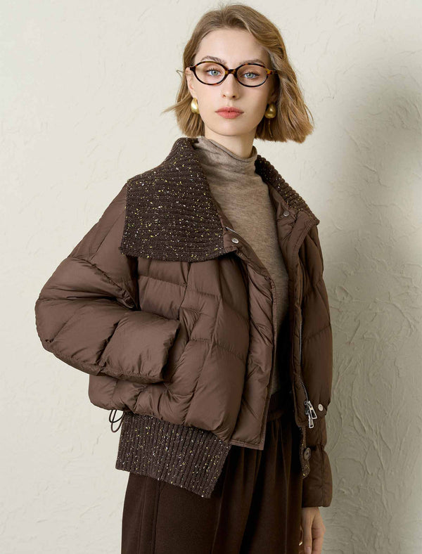 Knit-Collar Cropped Down Jacket