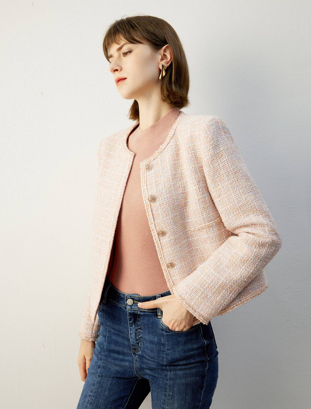 Sparkle Tweed Wool-Blend Cropped Jacket