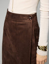 Wrap-Front Button High-Waist A-Line Midi Skirt