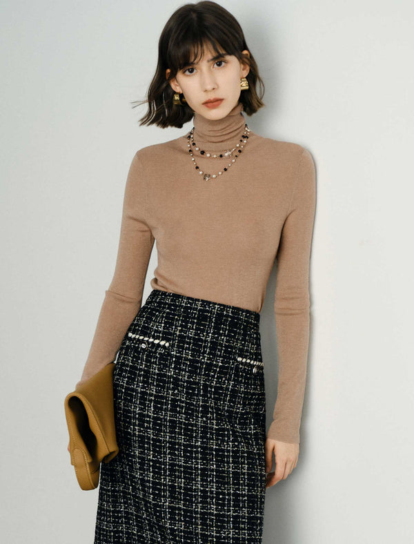 100% Wool Turtleneck Slim-Fit Knit Top