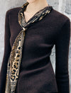 Wool Blend Ribbed V-Neck Top with Detachable Leopard Scarf