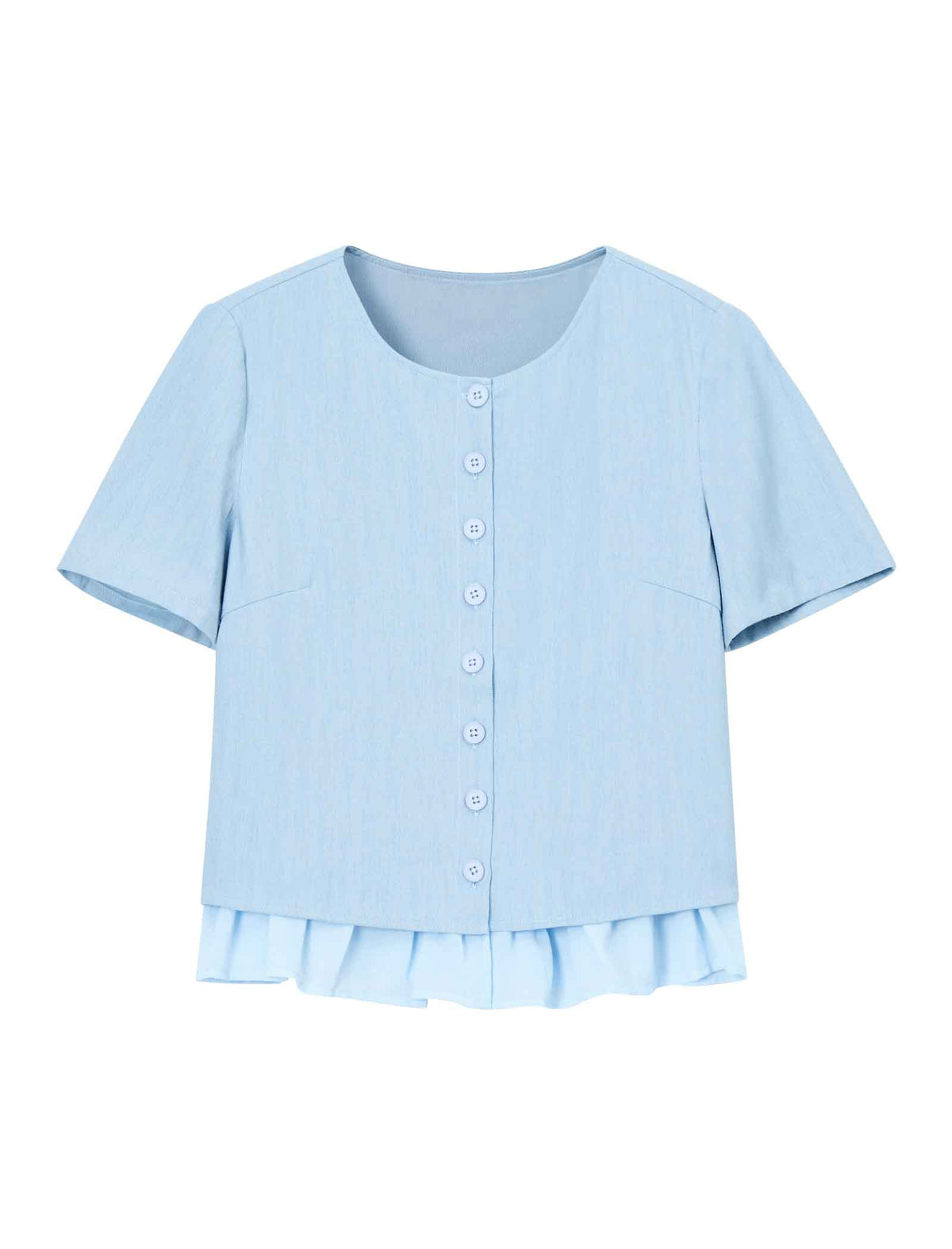 Light Blue Ruffle-Hem Short Sleeve Blouse
