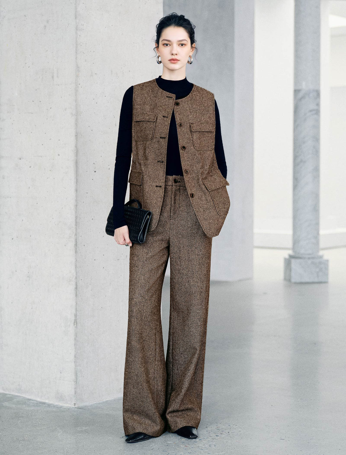 Textured High Waist Wide Leg Pants