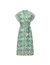 Green Floral V-Neck Tie Waist Midi Chiffon Dress