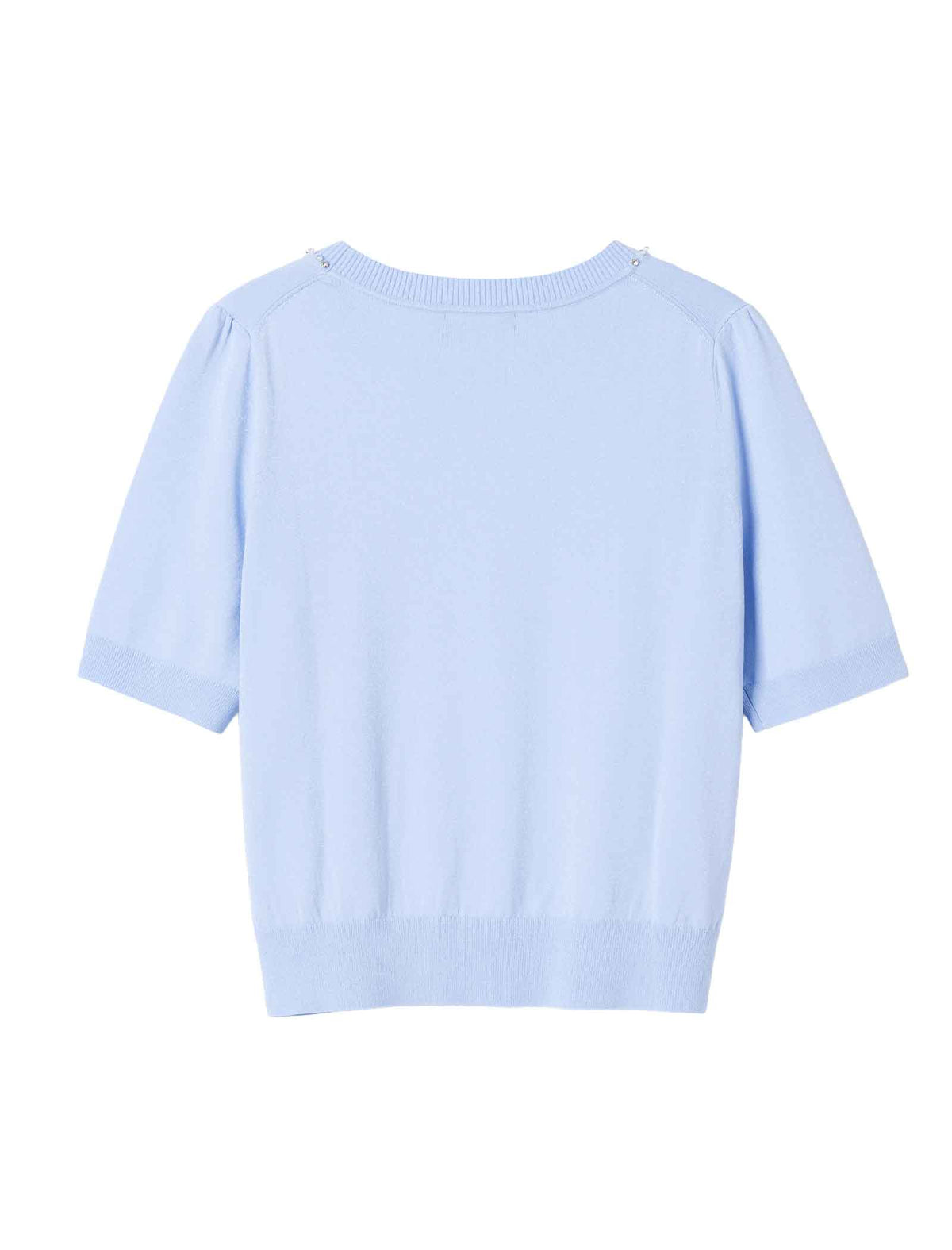 Bow Detail Embellished Neckline Knit Top