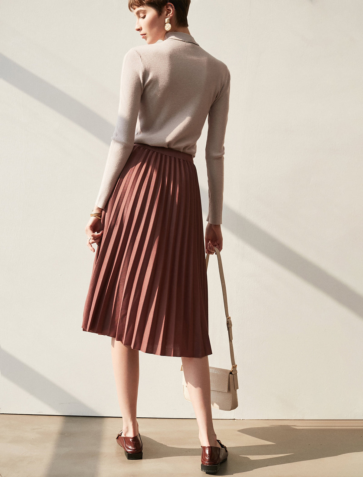 Pleated A-Line Midi Skirt