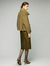 Wool Blend Contrast-Panel Stand-Collar Zip-Front Cropped Jacket