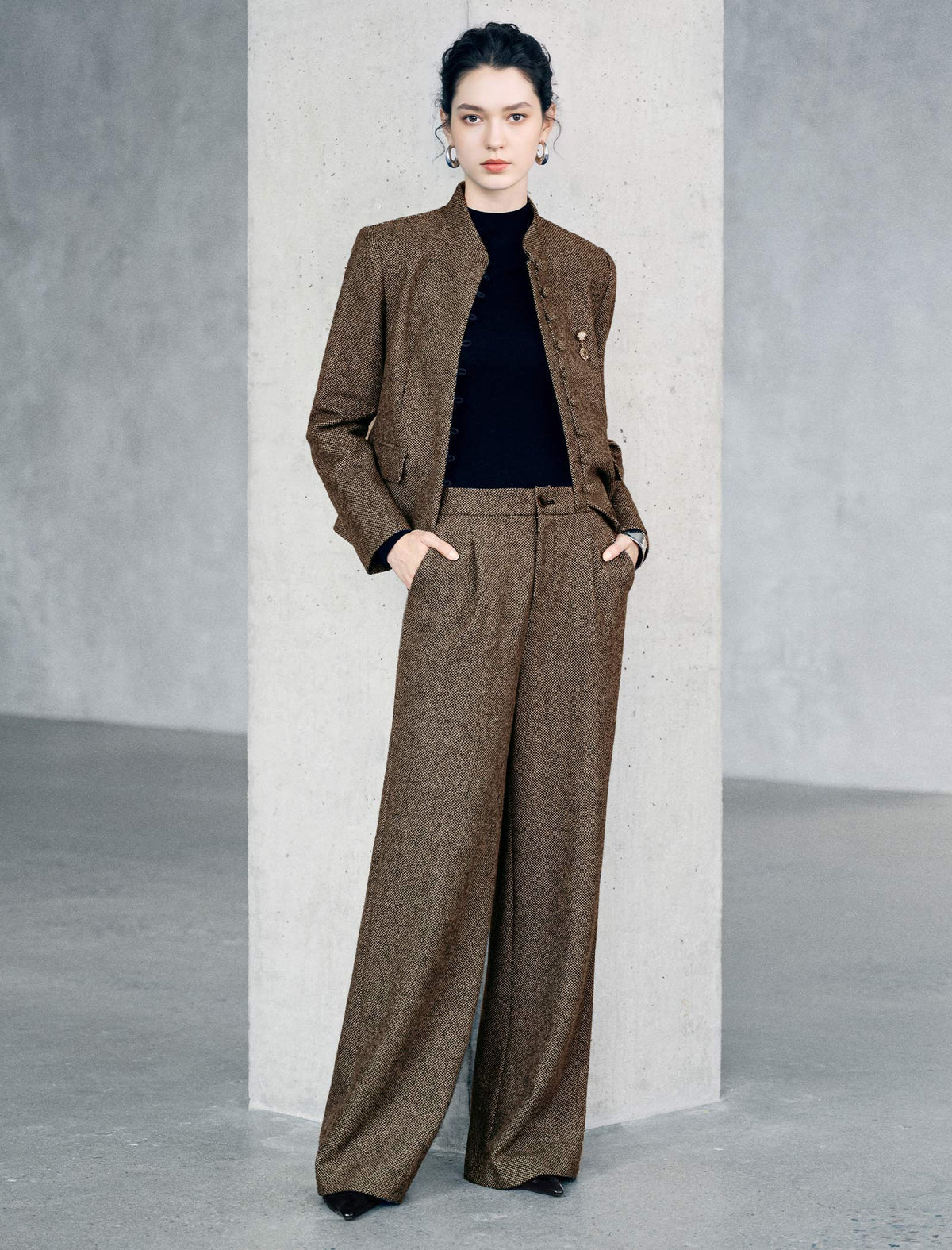 Textured High Waist Wide Leg Pants
