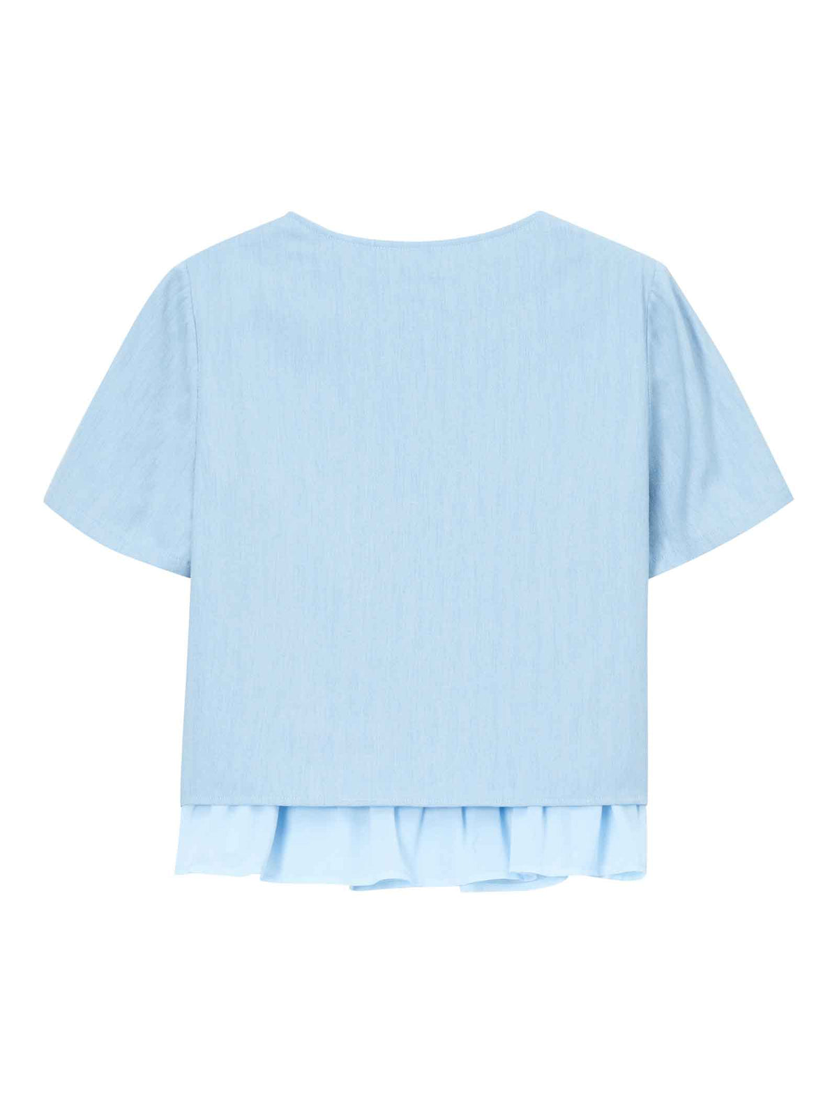 Light Blue Ruffle-Hem Short Sleeve Blouse