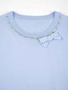 Bow Detail Embellished Neckline Knit Top