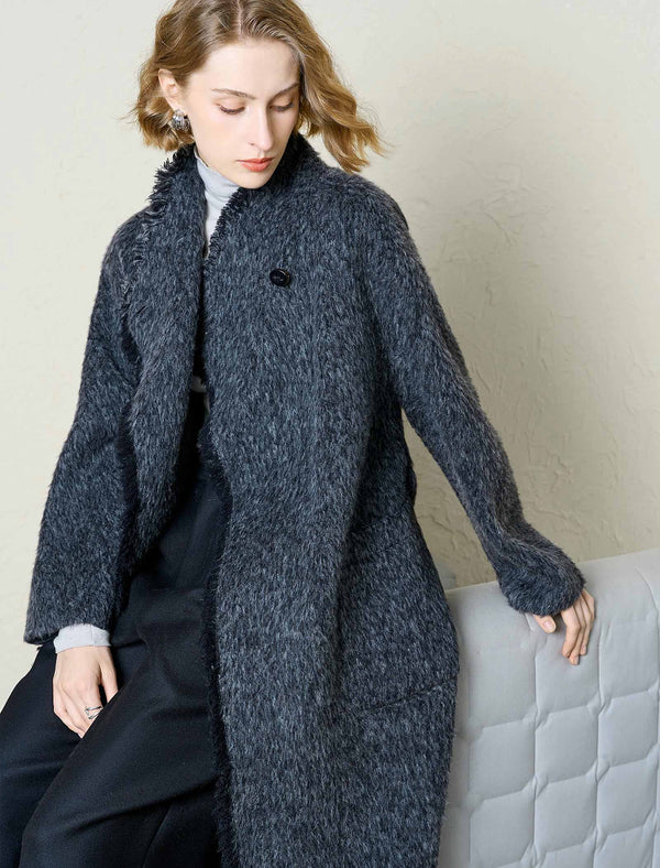 Textured Wool-Alpaca Blend Fringe Detail Wrap Coat