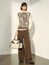 Crew Neck Abstract Art Jacquard Knit Vest