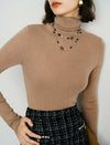 100% Wool Turtleneck Slim-Fit Knit Top