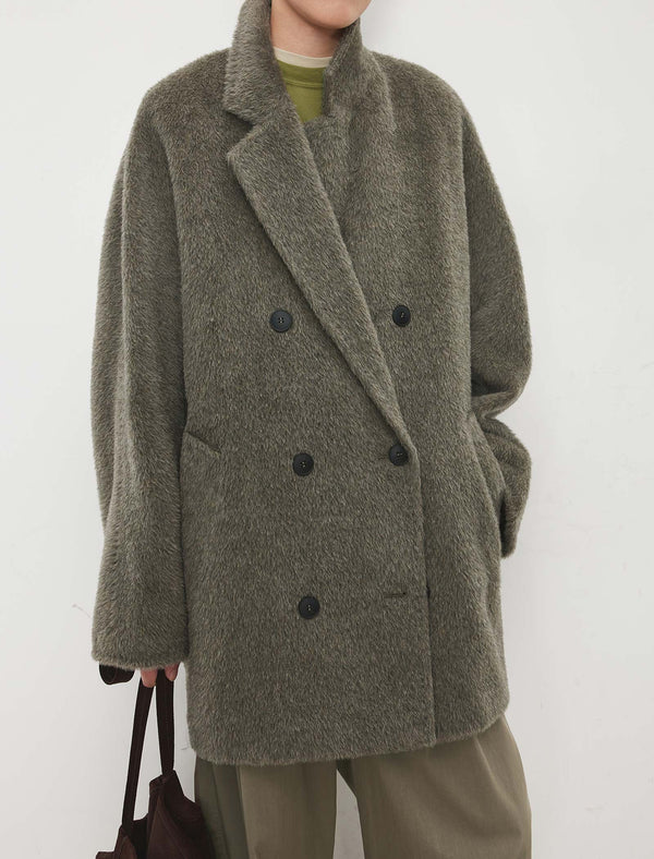 100% Alpaca Double-Breasted Wool Coat