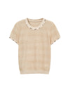 Beaded Open-Knit Short Sleeve Knit Top