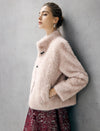 Embossed Stand-Collar Toggle Cropped Jacket