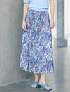 Blue Base Floral Print Pleated Midi Skirt