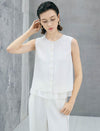 White Layered Hem Sleeveless Button Tank Top