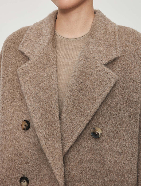 100% Alpaca Double-Breasted Wool Long Coat