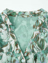 Green Floral V-Neck Tie Waist Midi Chiffon Dress
