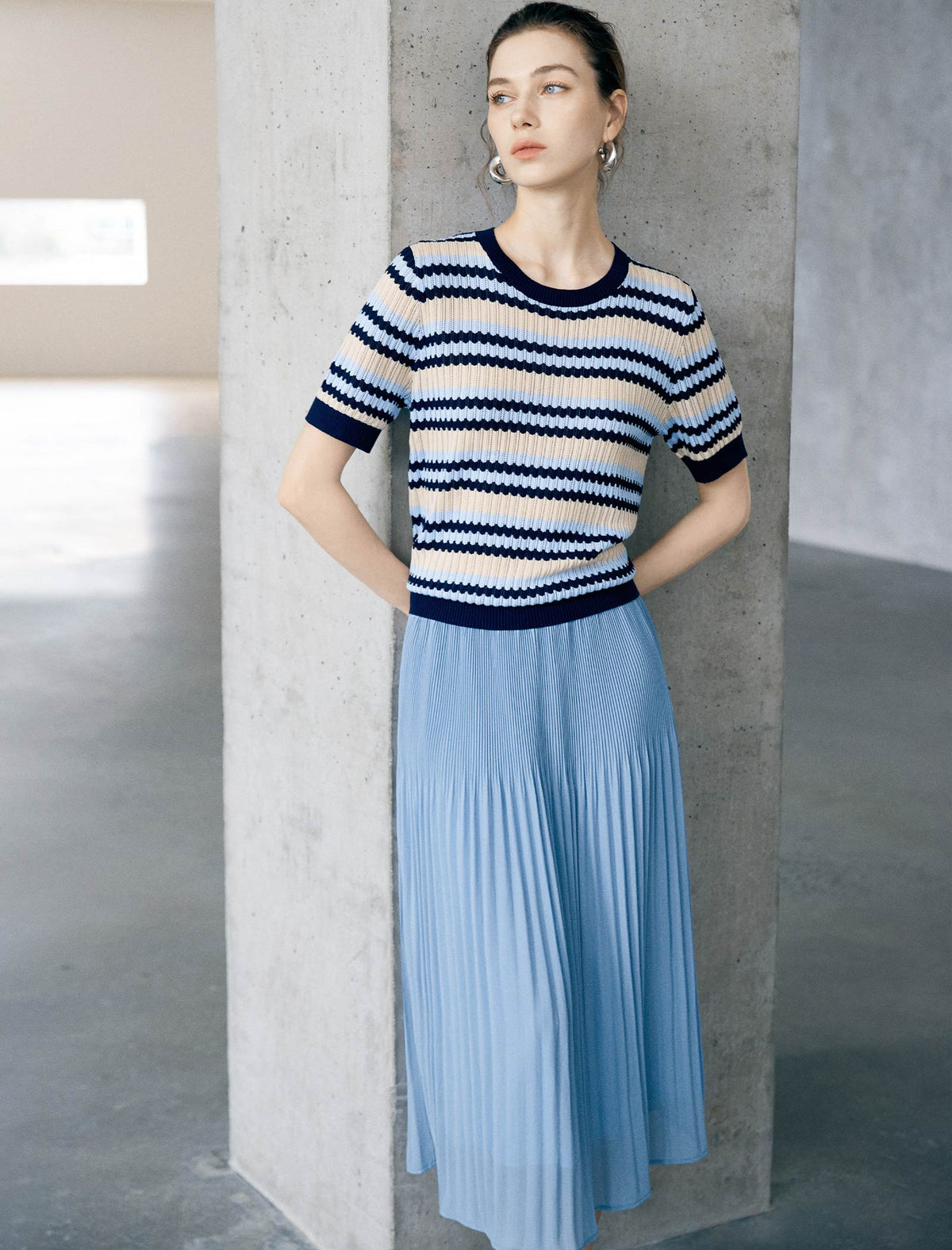 Pleated High-Waist Midi Skirt