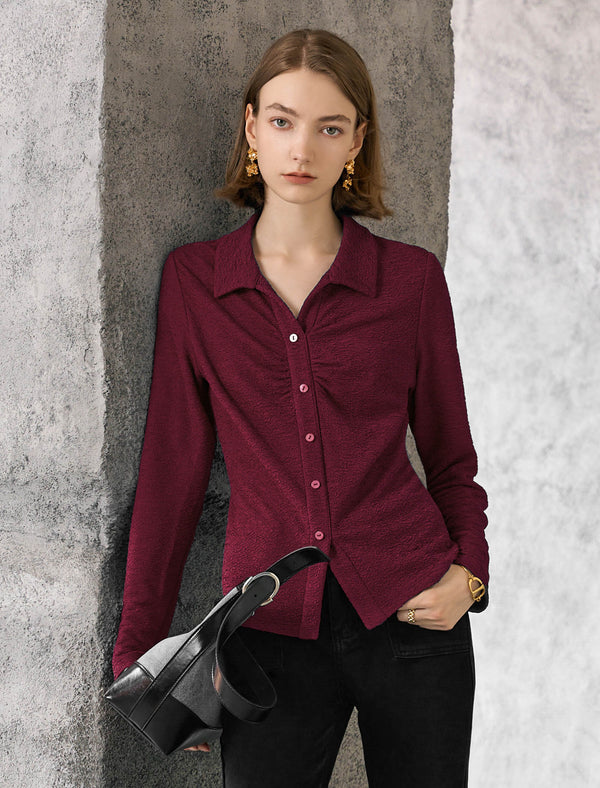 Vintage Pleated Button Textured Detail Polo Shirt