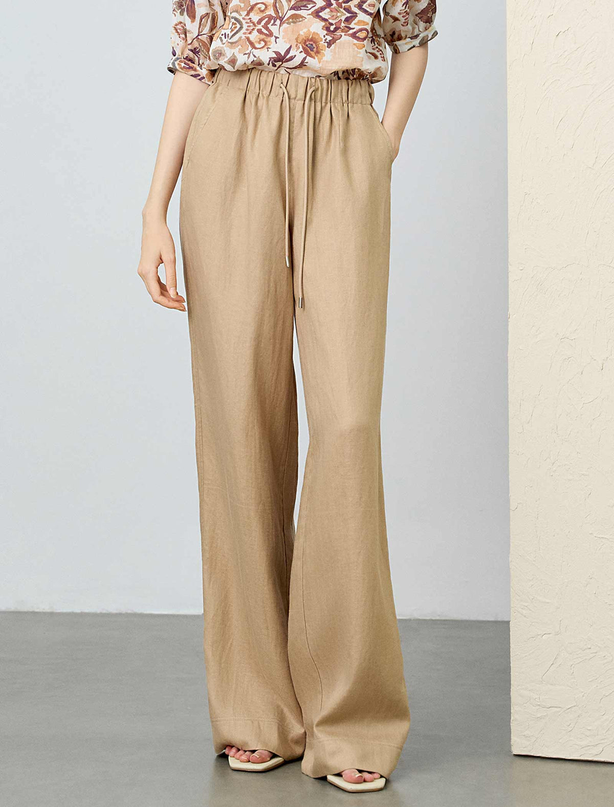 Linen Wide-Leg Drawstring Pants