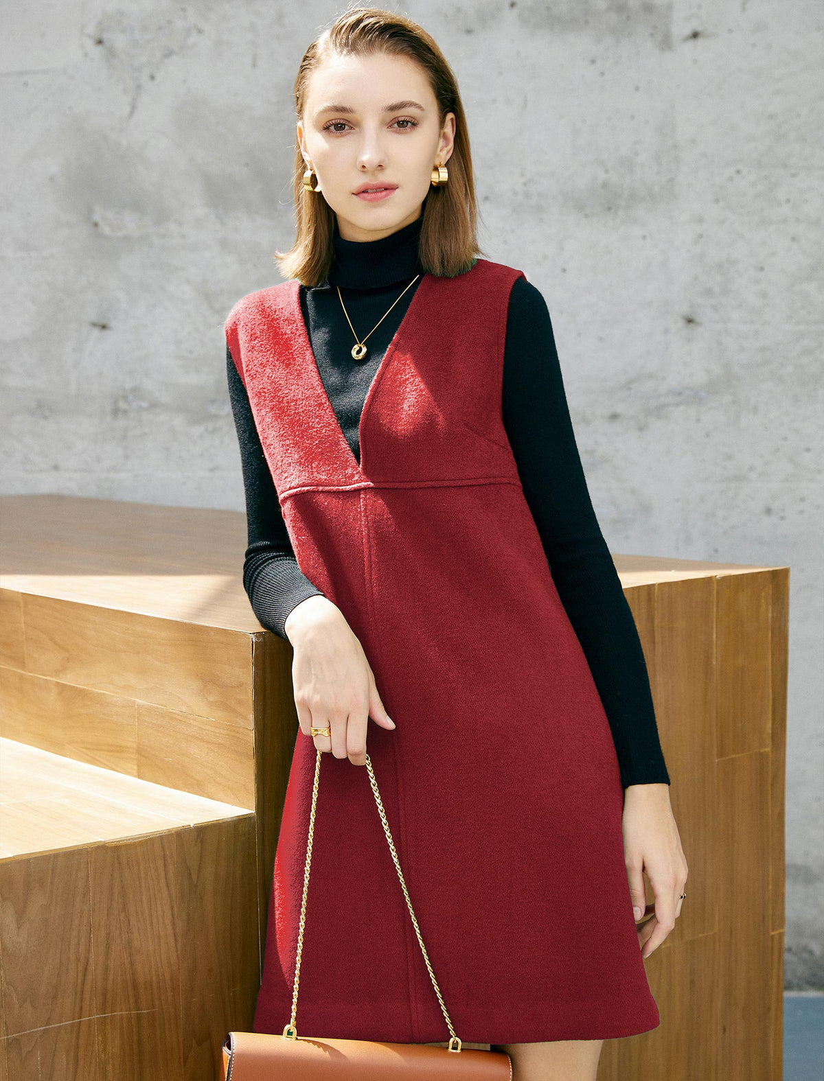 Wool Blend Knit V-Neck Sleeveless Dress