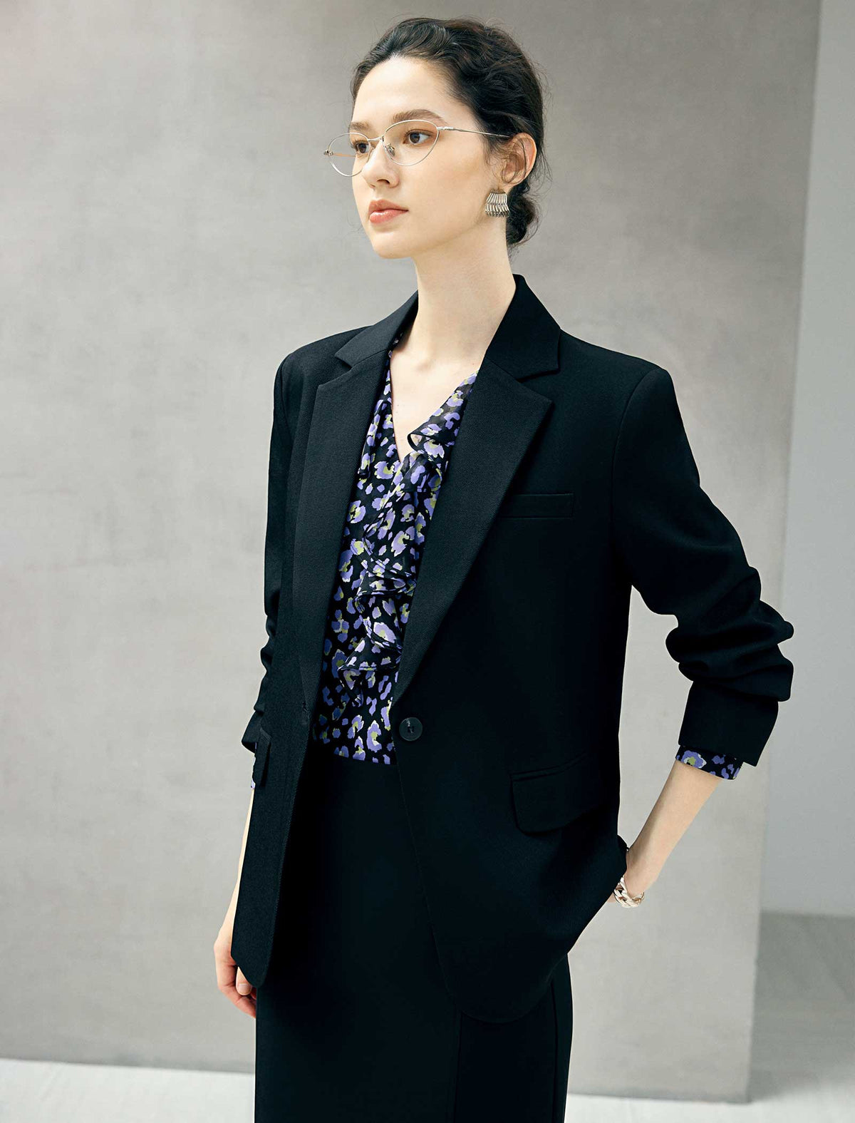 Notched Lapel Single Button Tailored Blazer