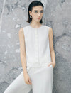 White Layered Hem Sleeveless Button Tank Top
