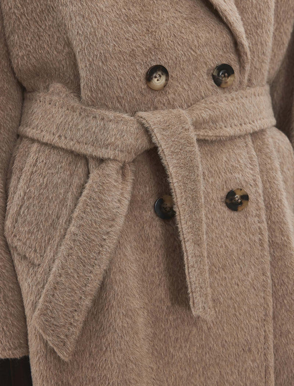 100% Alpaca Double-Breasted Wool Long Coat