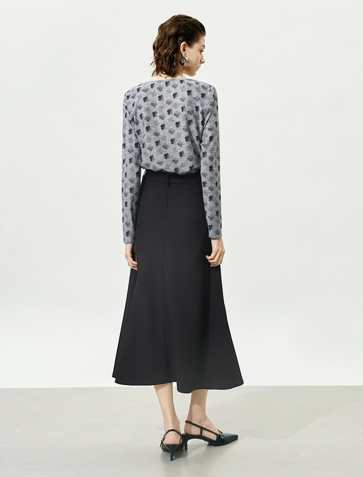 Floral Print Long-Sleeve Cowl-Neck Ruched Top