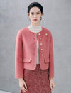 Wool Blend Round Neck Metal Button Cropped Jacket
